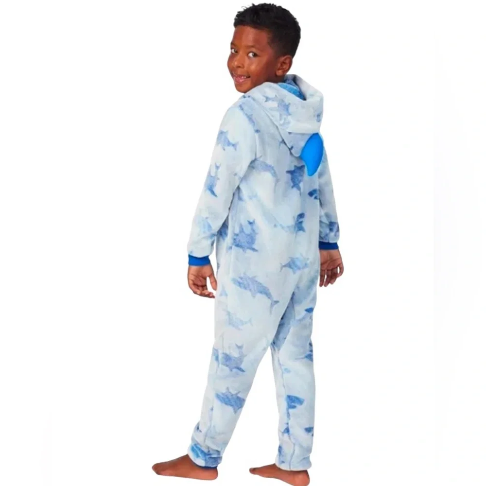 SAINT EVE YOUTH HOODED FLEECE SLEEPER/SIZE: 7/8 BLUE SHARK